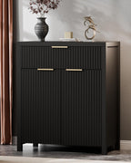 Lulive Black Fluted Storage Cabinet with Drawers Buffet Sideboard Cabinet with Adjustable Shelves for Kitchen Living Room, Kitchen, Entryway