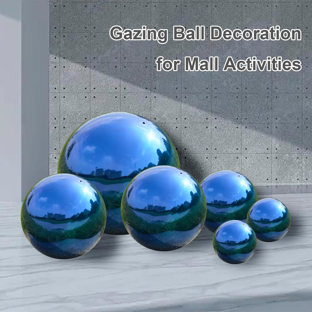 Nerien 10 Inch Gazing Ball, Stainless Steel Garden Mirror Globe, Polished Ornament Sphere, Hollow Floating Reflective Hemisphere, Home Outdoor Pond Housewarming Swimming Pool Decoration Gift, Blue
