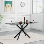 Modern Black Glass Dining Table Set for 6, Glass Kitchen Table and Chairs Set of 6, 7 Piece Dining Table Set with 51" Rectangle Dinner Tables and 6 PU Leather Dining Chairs