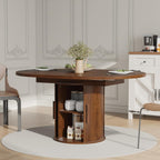43"-59" Extendable Dining Room Table for 4-8, Round Expandable Kitchen Table with Fluted Sliding Door Cabinet, Modern Farmhouse Oval Dinner Tables for Dining Room Kitchen Living Room,Walnut
