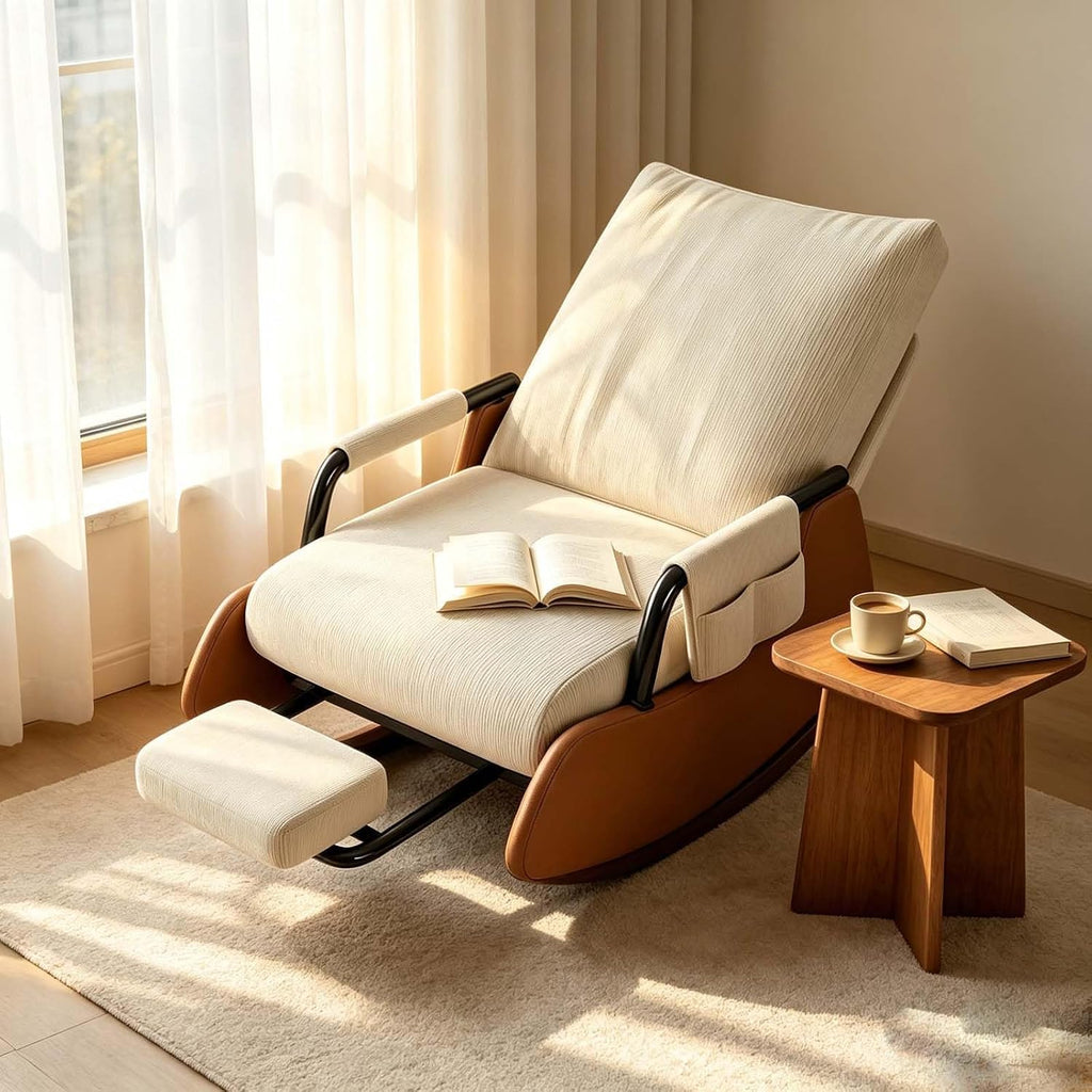Detachable Footrest Rocking Chair,Rocking Chair with Foot Rest | Foldable Adjustable Indoor Reclining Rocker