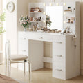YESHOMY Vanity Desk with Mirror, Outlet, 10 Lights & 7 Drawers,White
