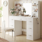 YESHOMY Vanity Desk with Mirror, Outlet, 10 Lights & 7 Drawers,White