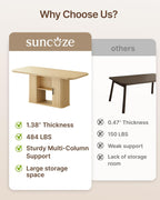 SUNCOZE Mid-Centur Dinner Tables for 4/6/8, 70.9" Rectangle Dining Room Table with Large Tabletop and Sliding Tambour Doors, Fluted Dining Table 2-Layer Storage for Kitchen and Living Room, Wood