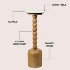 JONATHAN Y Turner Natural Mango Wood Round Drink Table, 24.5" Tall Pedestal Accent Martini Table with Bobbin Spool Leg for Small Spaces, Living Room and Bedroom, White & Natural END3002A