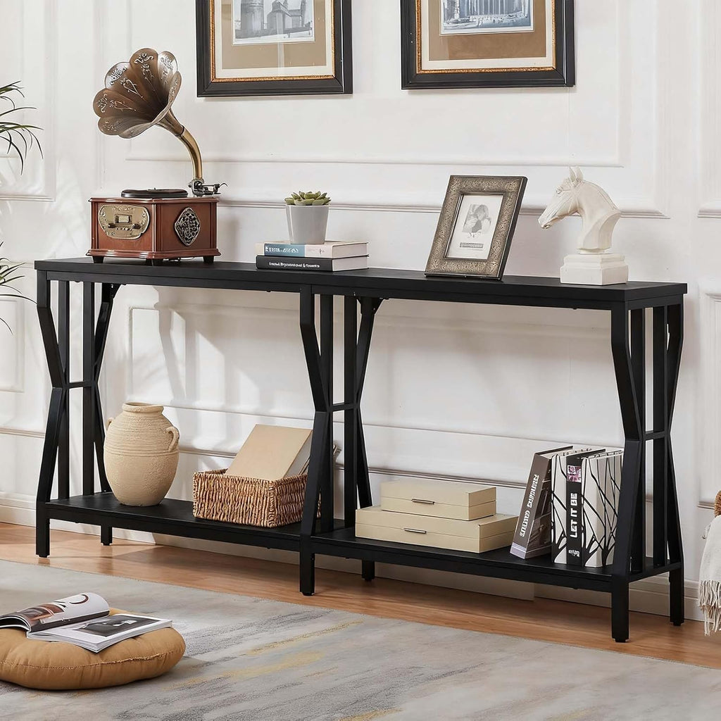 HOMISSUE Sofa Console Table, 70.9" Extra Long Sofa Table with 2-Tier Storage, Industrial Narrow Console Tables Behind Couch, Hallway Table for Entryway, Living Room, Black