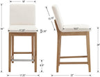 Kmax 30 Inch Bar Stools Set of 2 with Back Support, Linen, Cream | Farmhouse, Wooden Frame, Armless, Upholstered