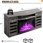 AMERLIFE 70" Fireplace TV Stand with 36'' Curved Electric Fireplace | Wash Gray LED TV Console, Farmhouse Living Room Entertainment Center, 2 Drawers & Adjustable Shelves, Fit TVs up to 80"