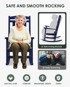Outdoor Rocking Chair Set of 4, All-Weather Resistant Poly Lumber Rocker Chair Outdoor, High Back Plastic Patio Rocking Chairs for Outside Porch Rocker Garden Lawn, Navy Blue