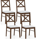 COSTWAY Wood Dining Chairs Set of 4, Upholstered Farmhouse Modern Dining Room Chairs with Backrest and 400LBS Capacity for Kitchen (Brown)