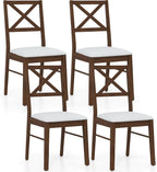 COSTWAY Wood Dining Chairs Set of 4, Upholstered Farmhouse Modern Dining Room Chairs with Backrest and 400LBS Capacity for Kitchen (Brown)