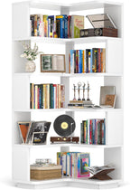Armocity Corner Book Shelf, 6-Shelf L Shaped Corner Bookshelf with Baffle