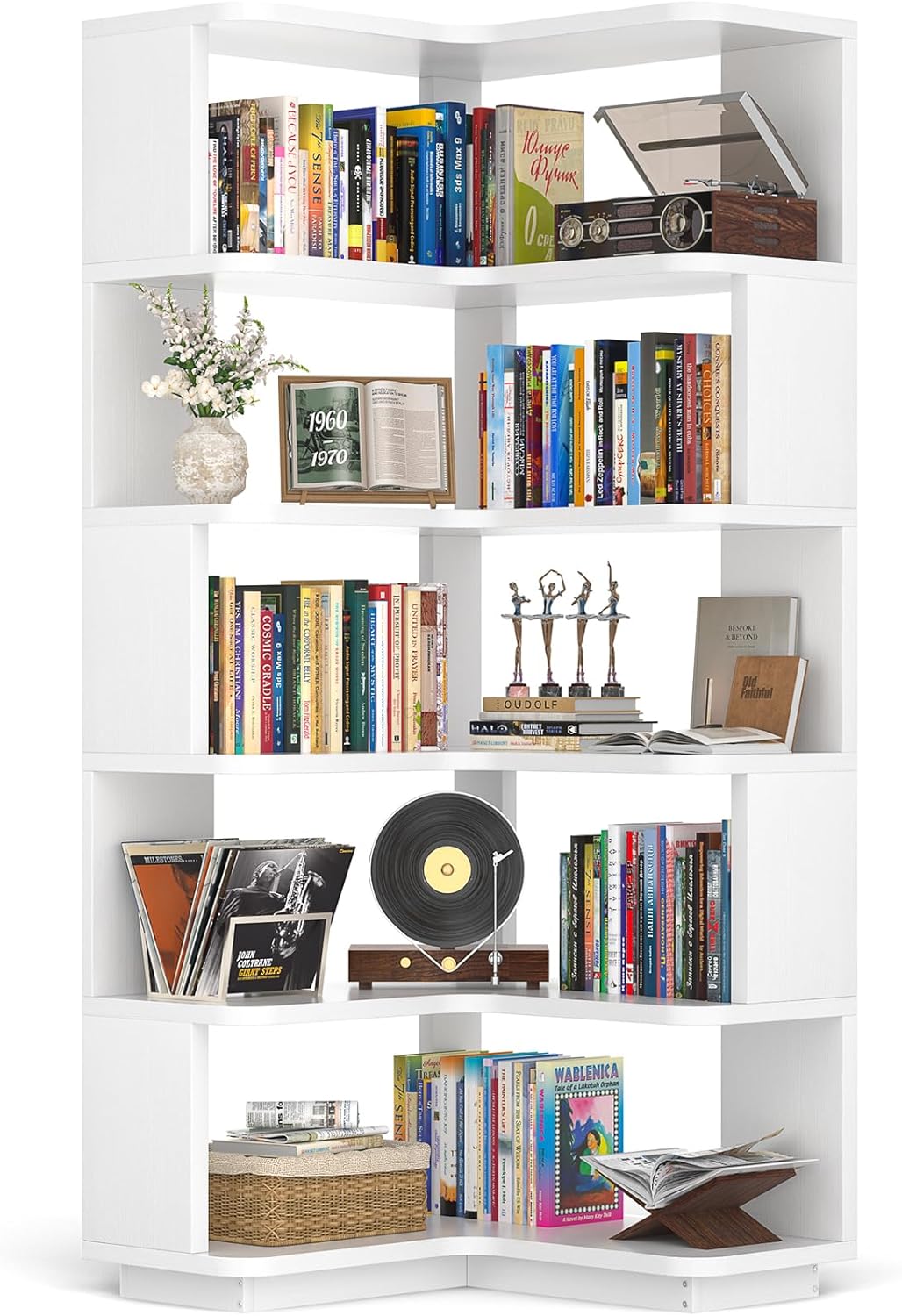 Armocity Corner Book Shelf, 6-Shelf L Shaped Corner Bookshelf with Baffle