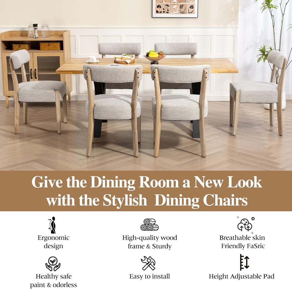 ZJhome Dining Chairs Set of 4,Mid Century Modern Dining Chair Set - Linen Upholstered Low Back Kitchen & Dining Room Chairs with Woven Design,Oatmeal Fabric