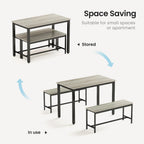 Dining Table Set for 4, Small Kitchen Table with 2 Benches, Industrial Counter Height Pub Table, 3-Pieces Bar Table and Chairs Set for Home Kitchen Breakfast Table, Grey, 43.3″L x23.6″W x 29.9″H