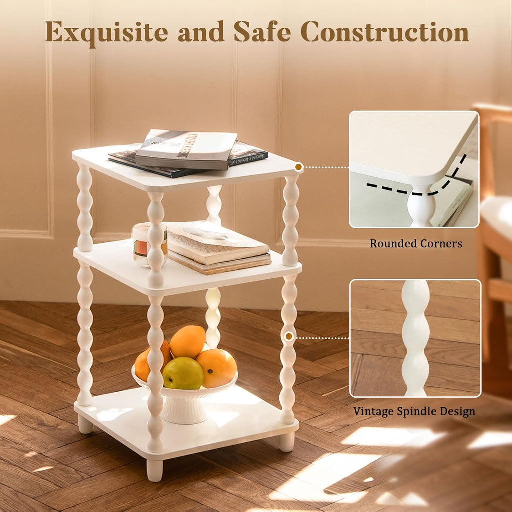 Fultyle End Table, Small Side Table with 3 Tier Open Shelf, Modern Night Stand Bedside Table for Living Room, Bedroom, Office and Small Spaces (White)