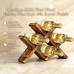 Premium Pinewood Wine Rack, Elegant 4-Bottle Countertop Wine Holder with Cross Design, Sustainable Natural Wood Wine Storage for Modern Homes, Bars & Kitchens (White)