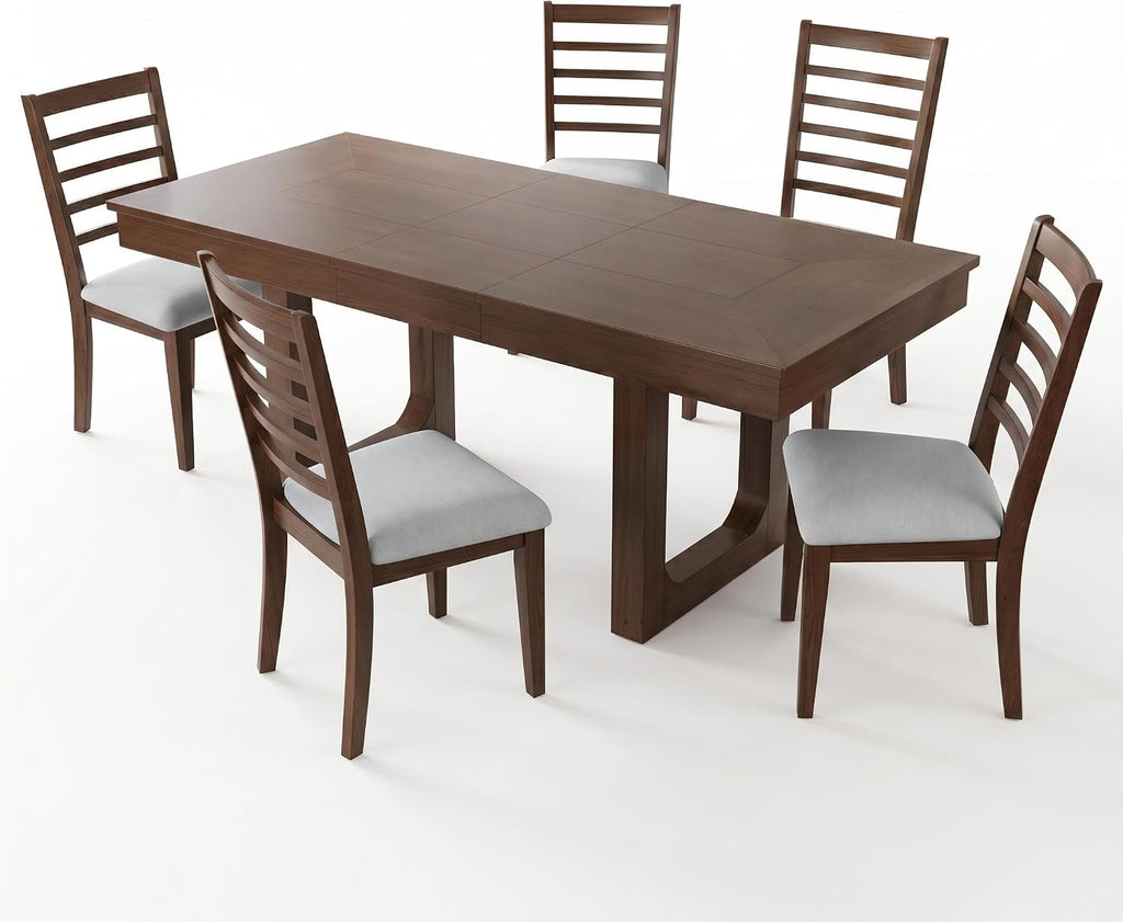 Farmhouse Extendable Dining Table Set with 8x10 Beige Washable Non-Slip Area Rug for Living Room, Bedroom, and Hallway
