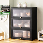 3 Tier Bamboo Kitchen Storage Shelf Countertop Cabinet Pantry, Kitchen Cabinet Spice Rack Shelf with Flip Up Doors Small Cupboard Food Pantry Cabinets