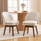 ROCITY Swivel Dining Chairs Set of 2, Beige Linen Kitchen Chairs with Solid Wood Legs, Mid Century Modern Upholstered Dining Room Chair Armless Accent Chair for Kitchen/Restaurant