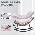 COMHOMA Outdoor Rocking Papasan Chair, Oversized Wicker Patio Rocker, Indoor Comfy Wicker Reading Lounge, Bed-Like Comfort Egg Chair for Bedroom,Balcony, Porch, Garden, Beige