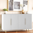 Sideboard Cabinet, 56" Large Buffet with Storage, Wood Credenza with 4 Fluted Doors and Adjustable Shelves, for Living Room, Kitchen, Entryway, White