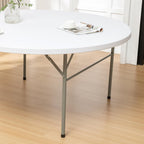 BTEXPERT 60 Inch Round Plastic Folding Table, Commercial Grade, Seats 8-10, Indoor Outdoor Banquet Wedding Party Event Dining White