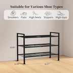 Simple 3 Tier Shoe Rack,Metal Stackable Shoe Storage Organizer for Closet,Entryway, Bedroom, Black (Black, 3-Tier)