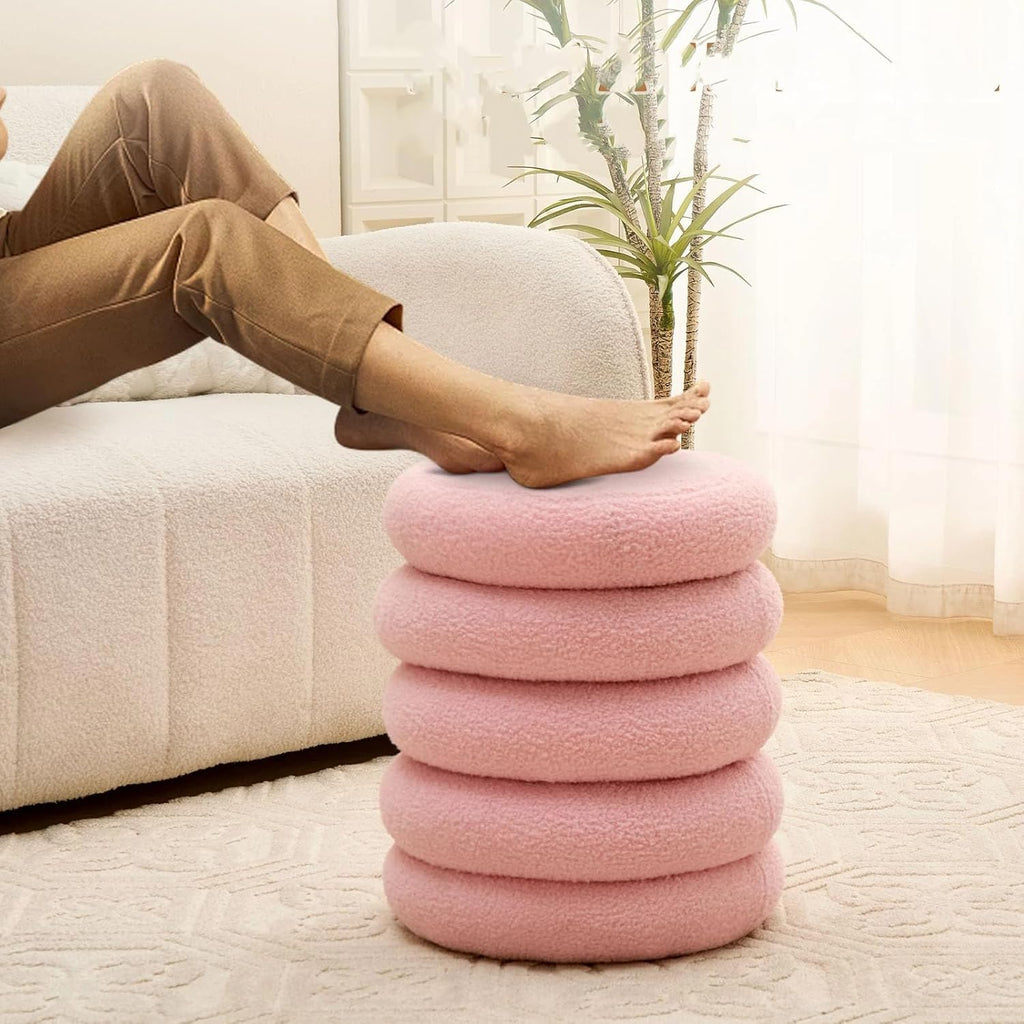 Round Storage, Footstool, Dressing Stool with flip Tray, Home Decoration Makeup Chair, Living Room and Bedroom Soft Cushioned Footstool (Pink)