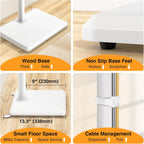 TVON Universal Floor TV Stand with Mount for Most 32-65 Inch TV up to 88lbs | Height Adjustable TV Floor Stand with Wood Base for Space Saving (WHITE, Wooden Base)