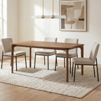 DUOMAY Mid-Century Modern Walnut Color Dining Table, 63" Rectangular Kitchen Table with Solid Wood Legs, Curved Edges, 6-Person Table for Dining Room Living Room Kitchen