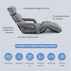 DORTALA Foldable Lazy Floor Sofa, Indoor Chaise Lounge Sofa, 6-Position Folding Padded Lounger Bed with Adjustable Armrest, Backrest and Footrest for Living Room, Bedroom, Office, Gray