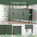 FansaFurn 58" Large Sideboard Buffet Cabinet with 4 Doors, Modern Credenza Buffet Table for Coffee Bar, Storage Cabinet for Dining Room Living Room, Green