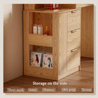 Chrangmay 55.4" Big Modern Vanity Desk with Mirror and Lights,Makeup Vanity Desk with 8 Drawers and Storage Shelves & Power Outlet,RBP Glass Cabinets, Oak