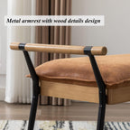 DUOMAY Modern Rectangle Ottoman Bench with Arms and Metal Legs, Mid Century PU Dining Table Bench Footstool Entryway Shoe Bench for Dining Room Bedroom Living Room, Brown