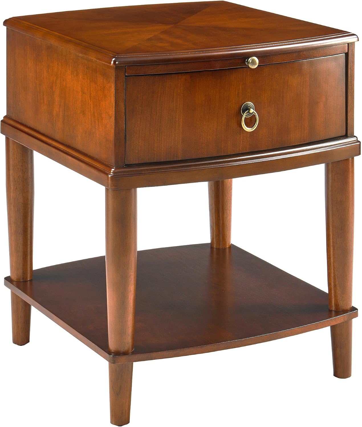 2 Tier Solid Wood Square End Table with Drawer, Wooden Sofa Side Table with Pull-Out Tray & Lower Shelf, Nightstand Bedside Table for Living Room Bedroom, 19.7x17.7x22.8in