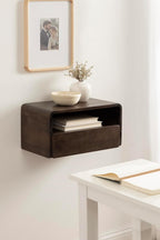 Kate and Laurel Kato Modern Mango Wood Floating Side Table with Drawer, 18 x 10 x 9, Dark Brown, Contemporary Wooden Floating Nightstand for Bedroom Bedside Table or Living Room Wall Storage