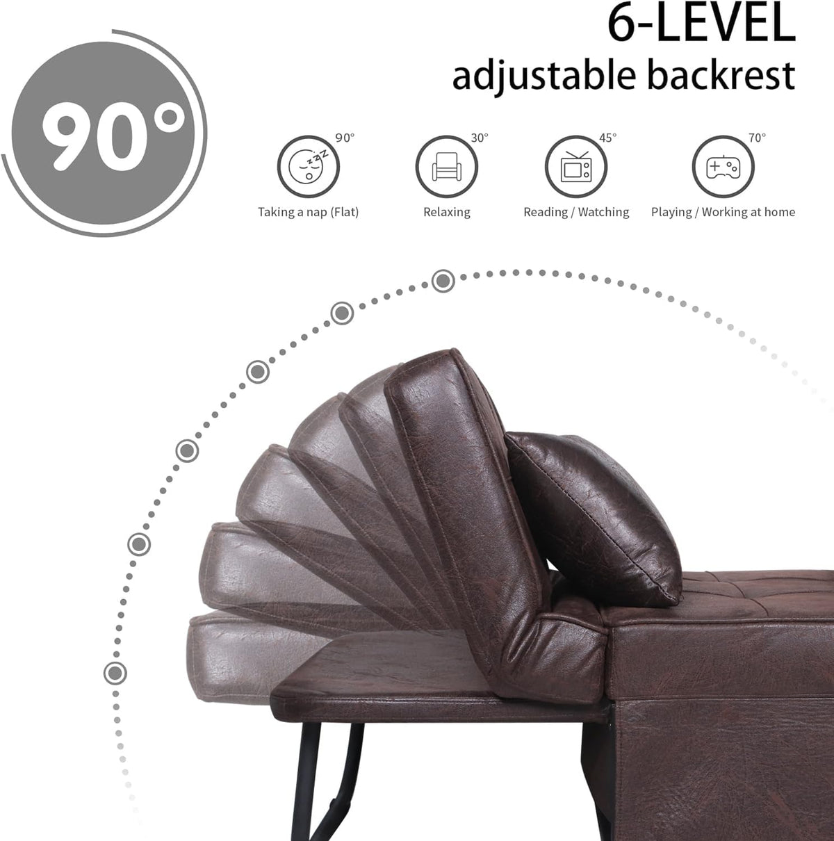 BIGSYY Sofa Bed, Set of 4 in 1 Multi-Function Folding Ottoman Breathable Linen Couch Bed with Adjustable Backrest Modern Convertible Chair for Living Room Apartment Office, PU Imitation, Brown