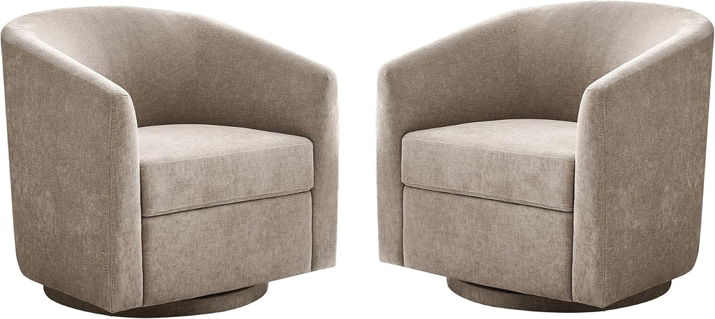 Zihanhome Chenille Swivel Accent Chair Set of 2, Modern Barrel Chairs with 360° Swivel Base, Upholstered Living Room Chairs, No Assembly Armchairs for Bedroom, Reading Nook, Apartment (2, Khaki)