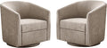 Zihanhome Chenille Swivel Accent Chair Set of 2, Modern Barrel Chairs with 360° Swivel Base, Upholstered Living Room Chairs, No Assembly Armchairs for Bedroom, Reading Nook, Apartment (2, Khaki)