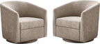 Zihanhome Chenille Swivel Accent Chair Set of 2, Modern Barrel Chairs with 360° Swivel Base, Upholstered Living Room Chairs, No Assembly Armchairs for Bedroom, Reading Nook, Apartment (2, Khaki)