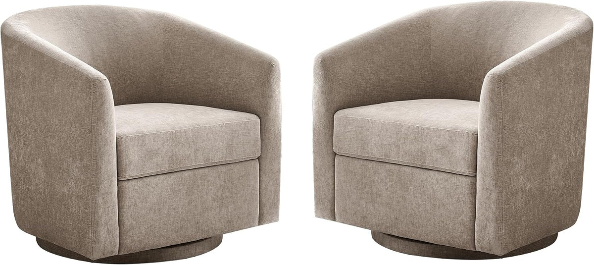 Zihanhome Chenille Swivel Accent Chair Set of 2, Modern Barrel Chairs with 360° Swivel Base, Upholstered Living Room Chairs, No Assembly Armchairs for Bedroom, Reading Nook, Apartment (2, Khaki)