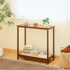 Bamboo Narrow Console Table, 31.5"(L) Wood Small Entryway Table with Rattan and Glass, Accent Slim Hallway Tables, Thin Sofa Side Tables for Hallway, Living Room, Bedroom, Foyer, Walnut
