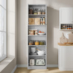 Cozy Castle Kitchen Pantry Cabinet, 75" Tall Wood Storage Cabinet with Doors and Shelves, 4 Doors Open Countertop Utility Hutch Cupboard for Dining Room Living Room Bathroom Furniture, Gray