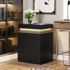 ADORNEVE Black Nightstand with Charging Station and LED Lights | Modern Night Stand with Sliding Top,Bedside Table with Drawers,Bed Side Tables Bedroom