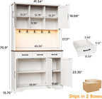 70.9" Tall Kitchen Pantry Cabinet with LED Light & Charging Station, Farmhouse Kitchen Hutch with Large Countertop & 10 Hooks, Kitchen Cabinet Storage with Drawers for Living Room, Dining Room, White