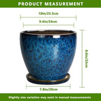 10 Inch Ceramic Planter Pot Round Plant Pot for Indoor Plants Outdoor Large Flower Pot with Drainage Hole and Saucer Blue