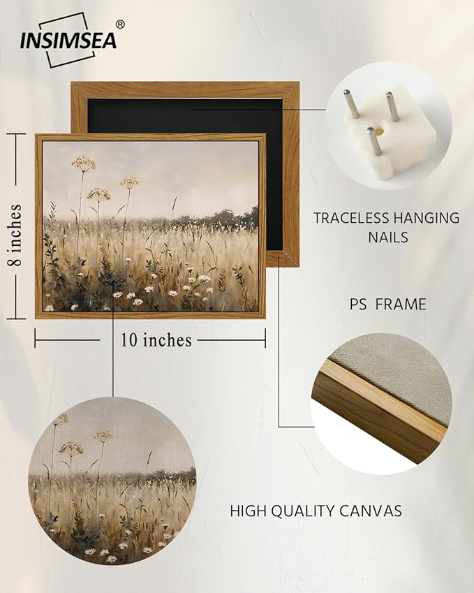 InSimSea Framed Wall Art for Living Room Retro Meadow Flower Canvas Art Fall Wall Decor Bedroom Rustic Artwork Farmhouse Oil Paintings Pictures Floral Prints Gallery Boho Vintage Decor Office 8x10In