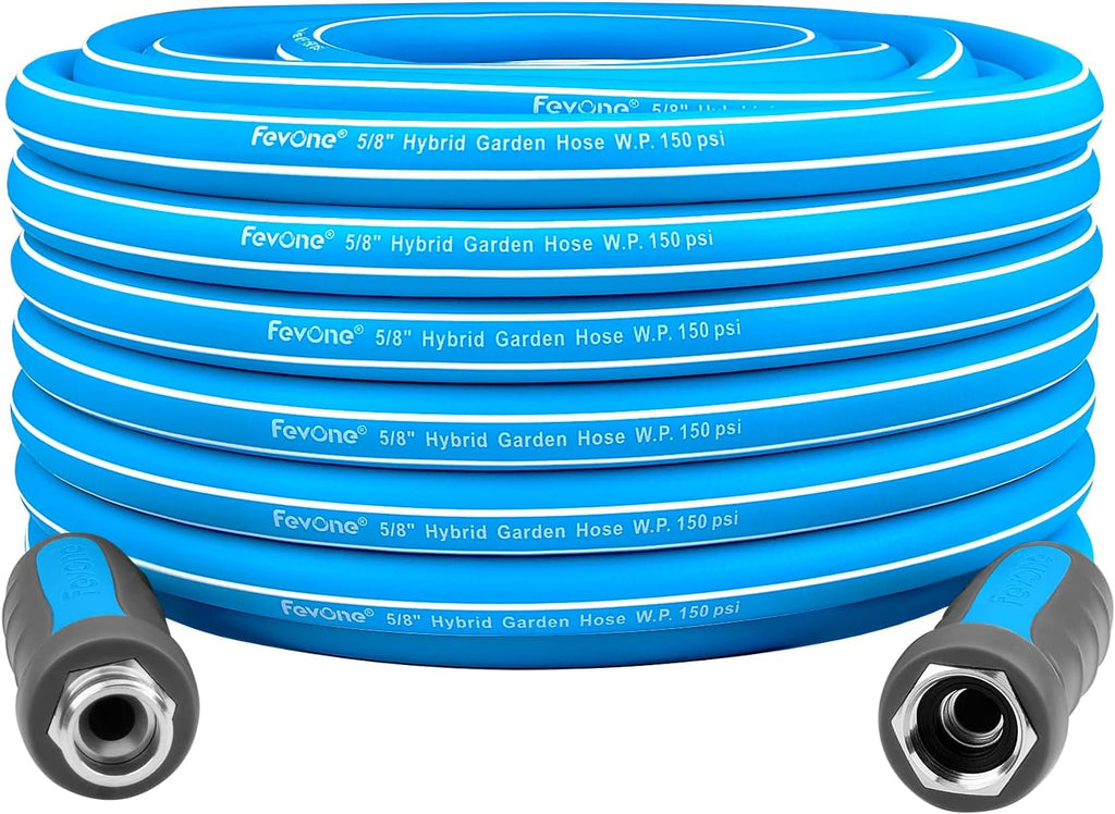 Fevone 80 ft x 5/8" Heavy Duty Garden Hose, Drinking Water Safe, Flexible & Kink-Free Hybrid Polymer Water Hose, Lightweight Outdoor Hose with swivel handles and 3/4" Solid Aluminum Fittings