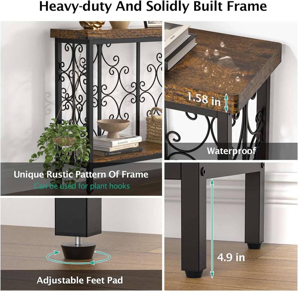 XCSOURCE Console Table, 42.5" Entryway Table with Storage Shelf, Narrow Sofa Table Behind Couch, 2-Tier Hallway Accent Tables for Living Room, Entrance, Foyer, Rustic Brown